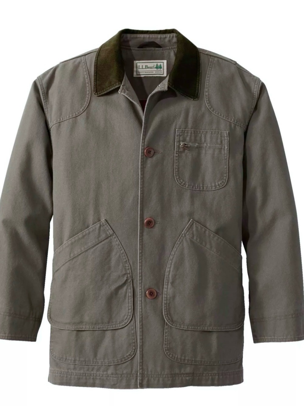 L.L. Bean Men's Olive Green Field Jacket with Dark Brown Corduroy Collar size L.